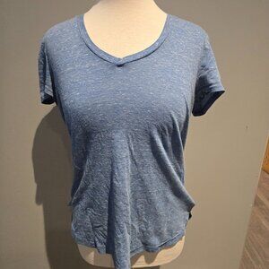 Adidas V-Neck Logo Graphic T-Shirt | Size Large | Blue Heather